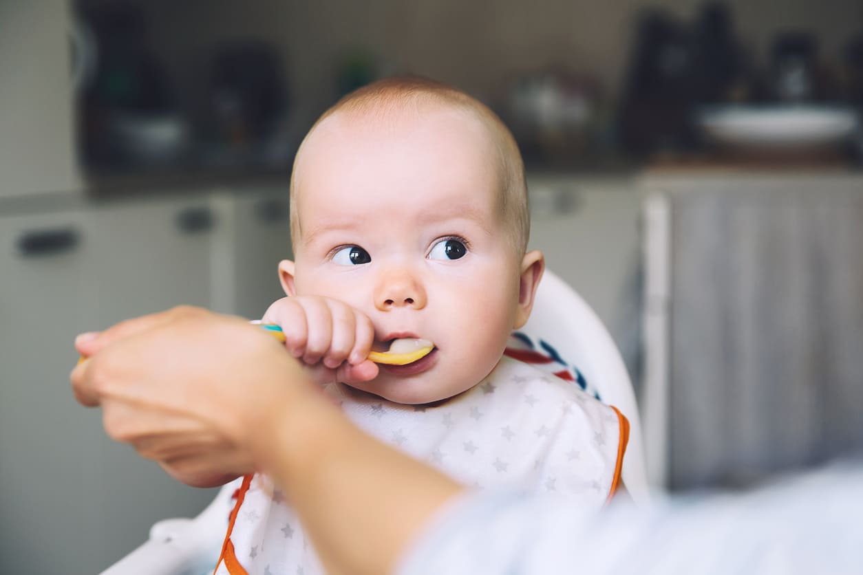  primera comida bebe sujeta cuchara